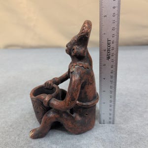 Vintage Terracotta Figurine Seated Person Holding Basket Tribal Art Decor image 2