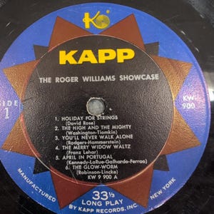 Roger Williams Showcase Vinyl LP Record Kapp KW-900 High Fidelity Piano Solo image 3