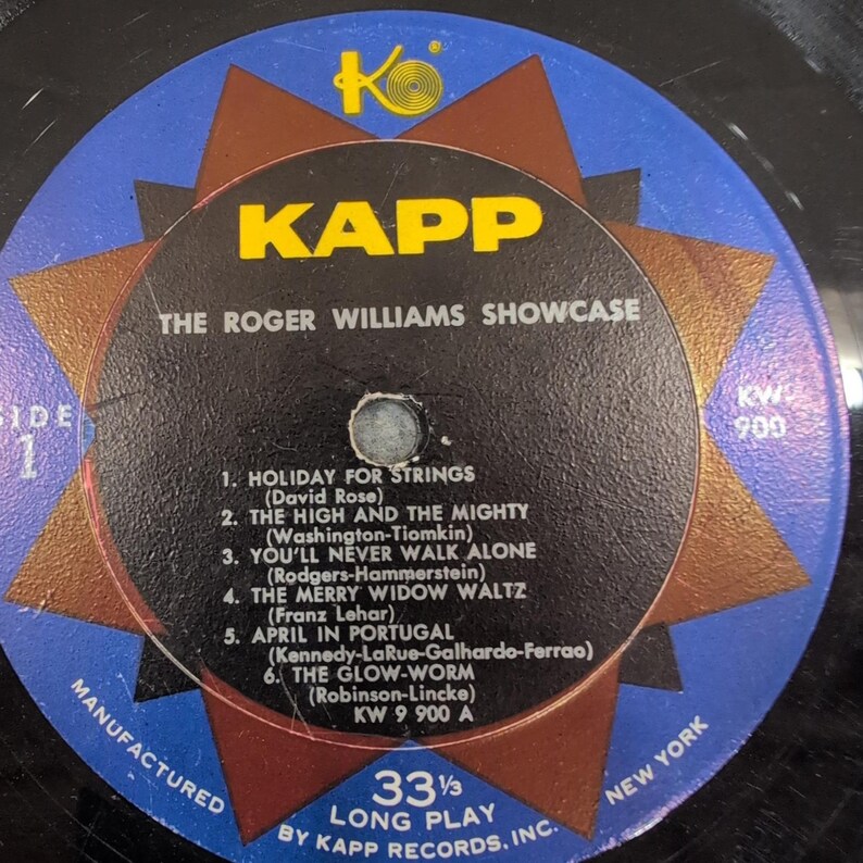 Roger Williams Showcase Vinyl LP Record Kapp KW-900 High Fidelity Piano Solo image 3
