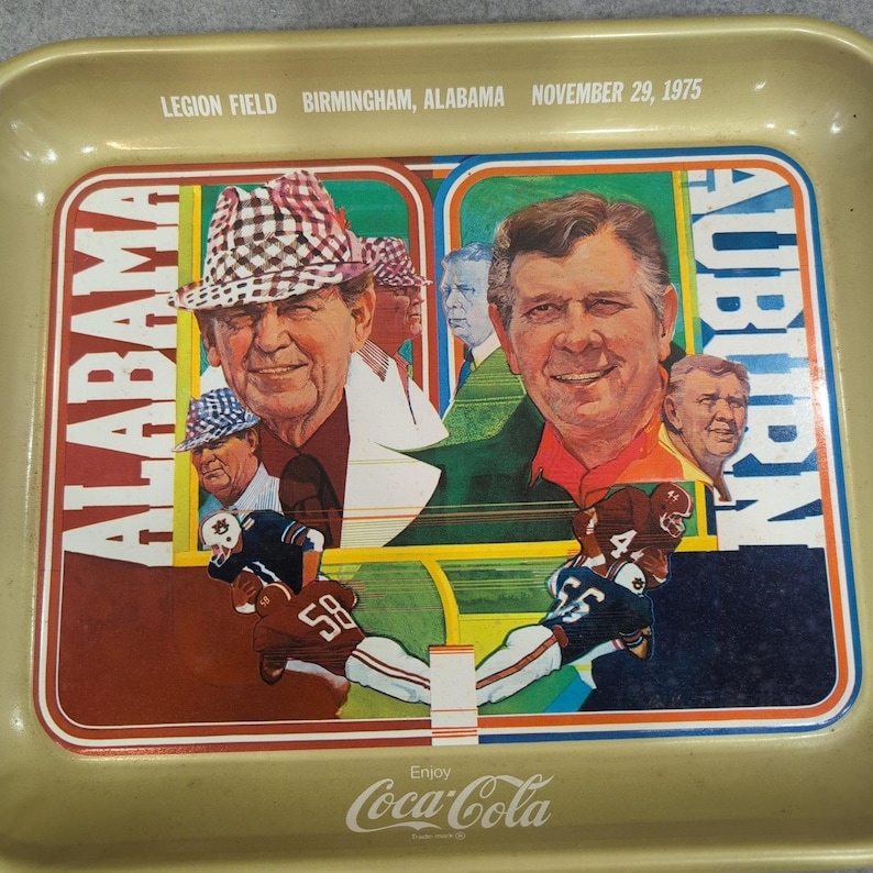 Vintage 1975 Alabama Auburn Iron Bowl Coca-Cola Tray Bear Bryant Shug Jordan image 2