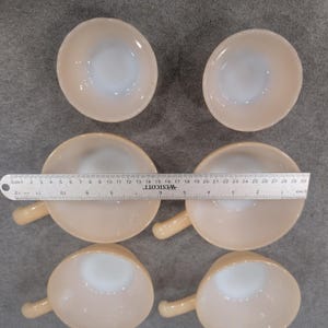 Fire King Peach Luster Milk Glass Handled Chili Bowls and Custard Cups Set of 6 image 2