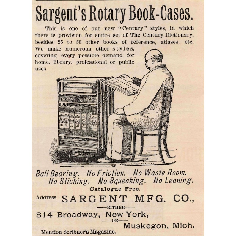 1891 Sargent Rotary Book Cases Century Style Ball Bearing Print Advertisement image 1