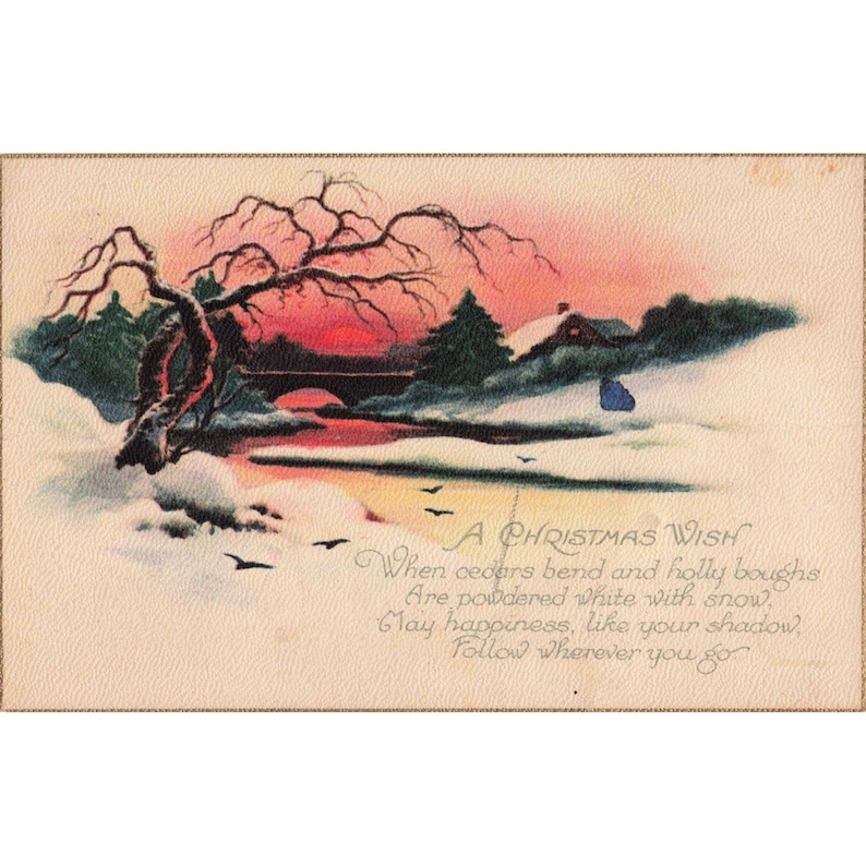 Carte postale de Noël vintage de 1919, série 1005C, représentant un pont d'hiver, Wisconsin image 1