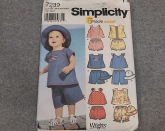 Simplicity 7239 Baby Toddler Sewing Pattern Tops Panties Hat Size XXS-L VG