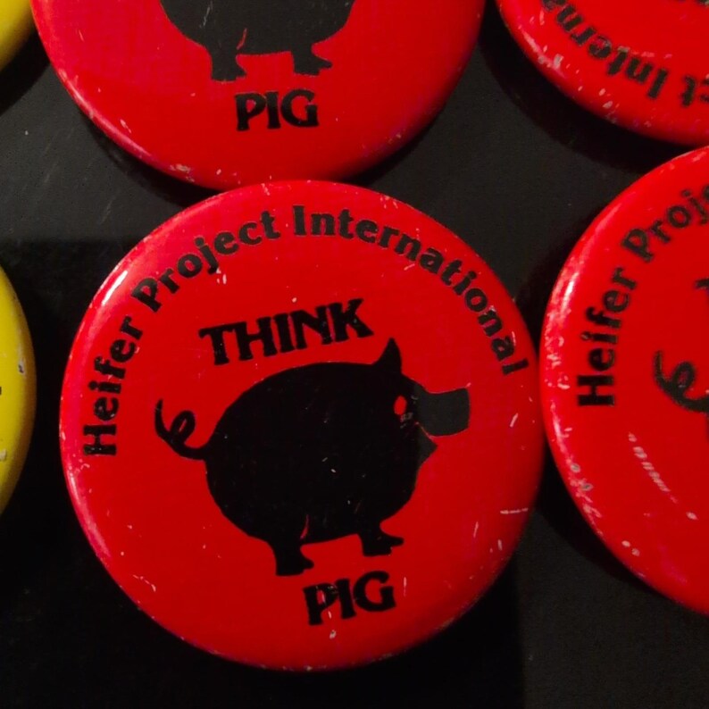 Vintage Heifer Project International Ansteckbutton-Set mit Bauernhoftieren, 16-teilig, sehr guter Zustand Bild 4
