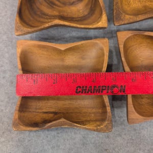 Vintage Acacia Wood Clover Snack Bowls Set of 4 Made in Philippines MCM image 3