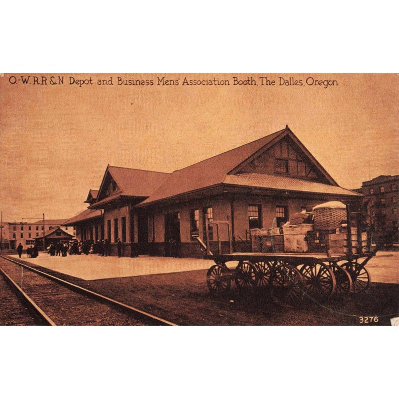 Vintage Postcard O-W.R.R & N Depot Business Mens Association The Dalles Oregon image 1