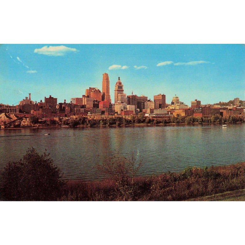 Vintage Cincinnati Ohio Skyline Postcard Carew Tower Ohio River 1970 Postmark image 1