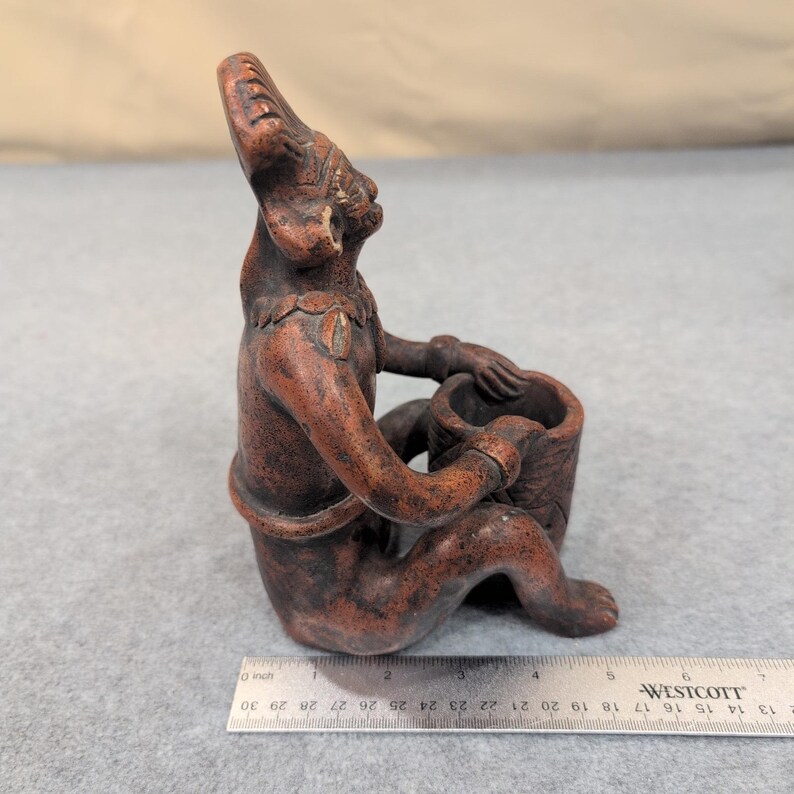 Vintage Terracotta Figurine Seated Person Holding Basket Tribal Art Decor image 4