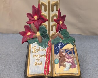 Atlantik Mould Vtg Keramik Krippenbuch Kerze Anzeige Erblicke das Lamm Gottes