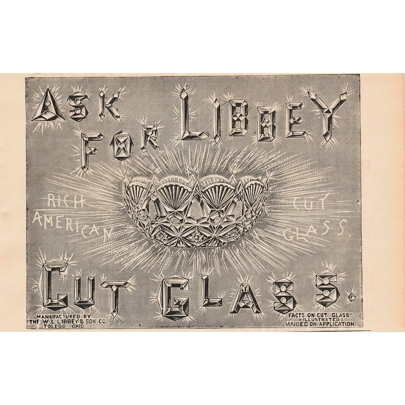 1891 Libbey Cut Glasschale Reiche Amerikanische Glaswaren Display Stück Print Ad Bild 1