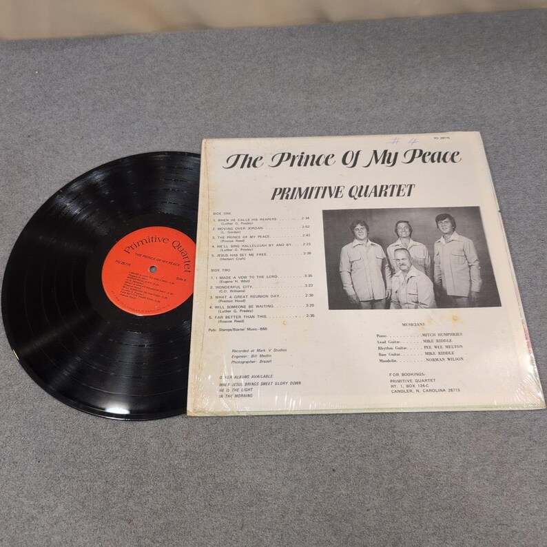 Primitive Quartet The Prince Of My Peace Vinyl LP Southern Gospel PQ 28715 image 2