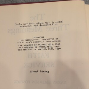 The Three Meanings Harry Emerson Fosdick 1951 Garden City Prayer Faith Service image 3