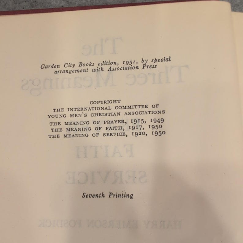 The Three Meanings Harry Emerson Fosdick 1951 Garden City Prayer Faith Service image 3