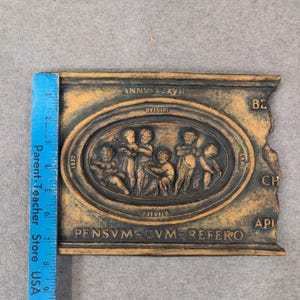 Marko Mfg Inc Neoclassical Cherub Relief Wall Plaque Gold Bronze Latin Text 1074 image 3