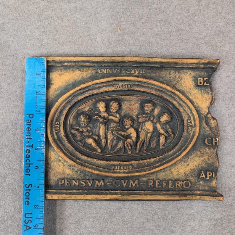 Marko Mfg Inc Neoclassical Cherub Relief Wall Plaque Gold Bronze Latin Text 1074 image 3