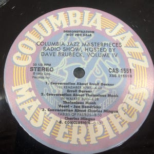 Columbia Jazz Masterpieces Radio Show Vol. IV Dave Brubeck Promo Vinyl LP CAS1551 zdjęcie 4