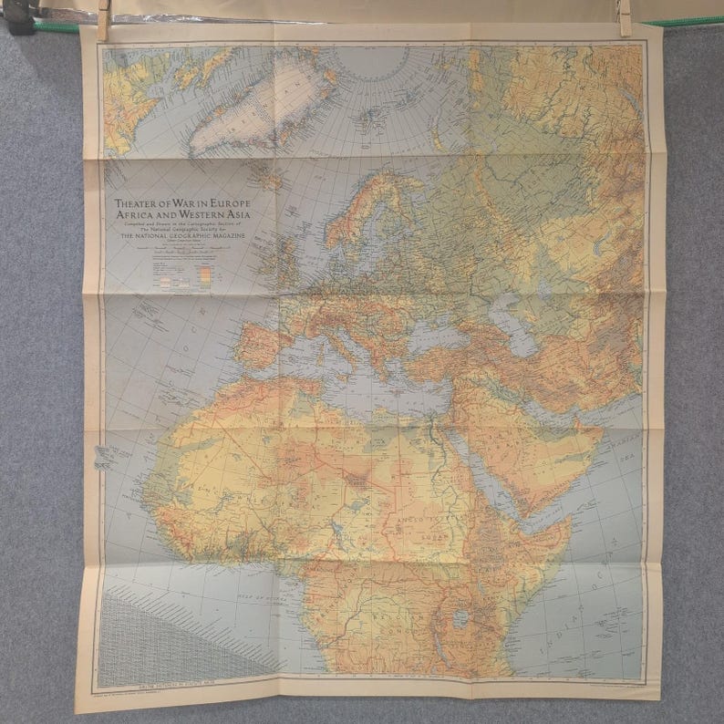 1942 National Geographic Theater of War Europe Africa Western Asia Map 30x26 image 1