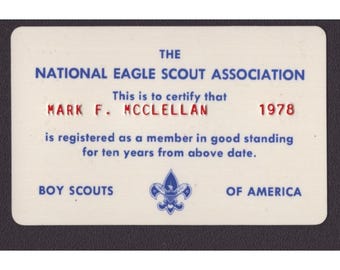 Vintage 1978 National Eagle Scout Association Membership Card Boy Scouts America