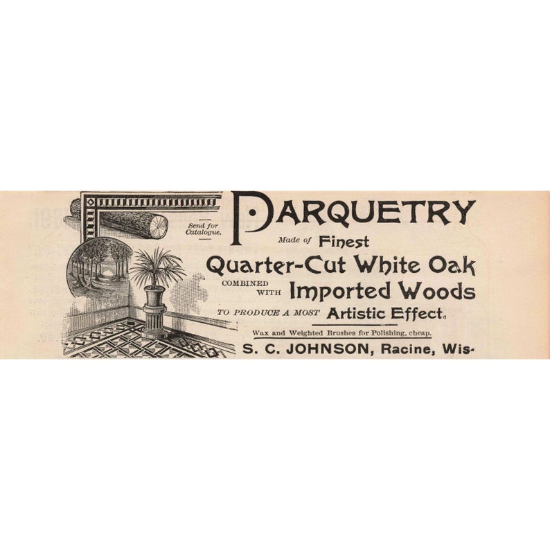 1891 Vintage Parquetry Print Advertisement Quarter Cut White Oak Imported Woods image 1