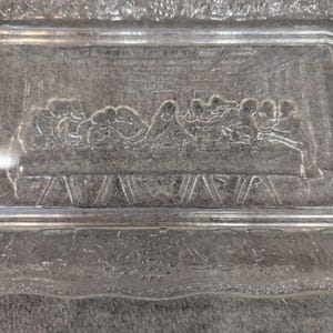 Tiara Indiana Glass Last Supper Bread Tray and Trinket Dish Set Clear Green image 2