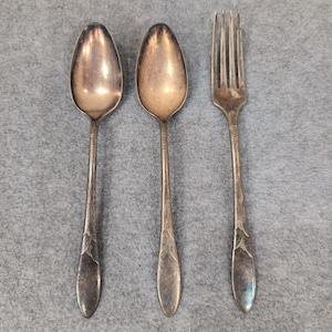 Community Plate Silverware Set 2 Spoons 1 Fork Vintage Floral Engraved Flatware image 1