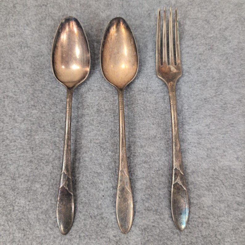 Community Plate Silverware Set 2 Spoons 1 Fork Vintage Floral Engraved Flatware image 1