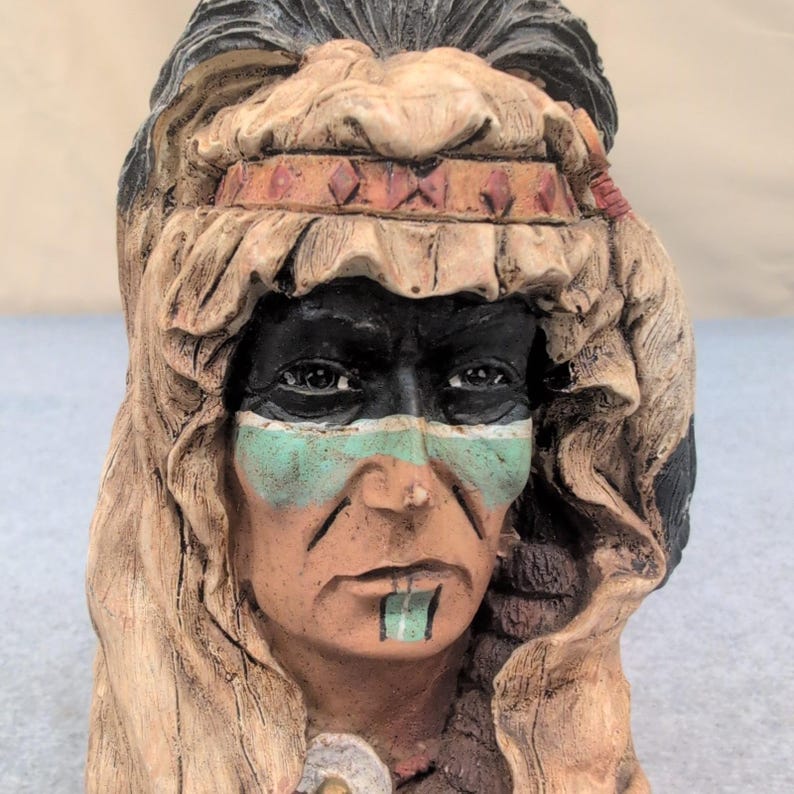 Native American Chief Bust Figurine Painted Statue Style Warrior image 2
