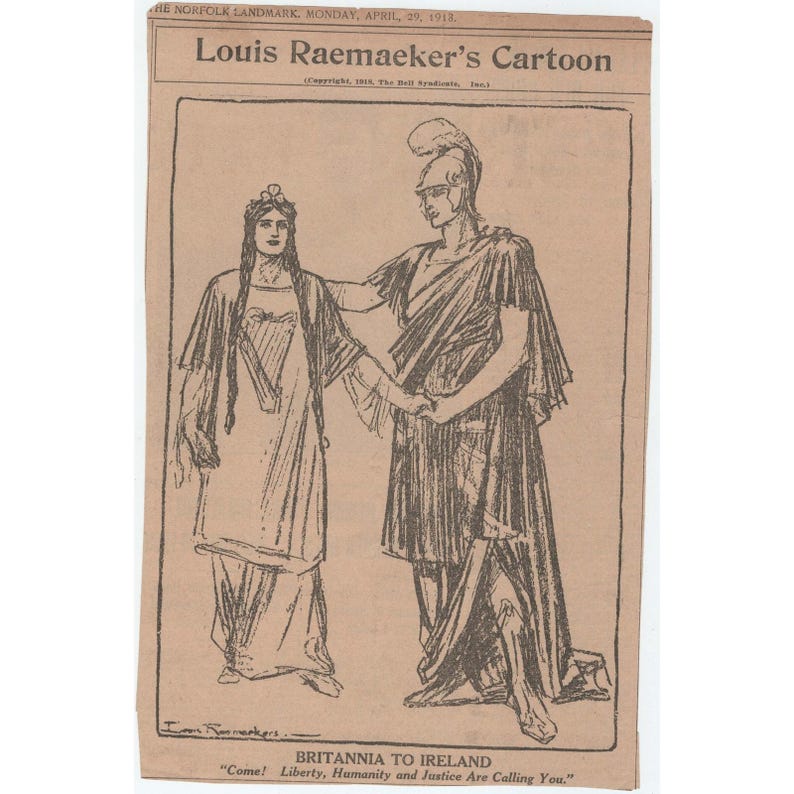 Louis Raemaekers Politische Cartoons aus dem Ersten Weltkrieg aus dem Jahr 1918, Ausschnitte aus Norfolk-Wahrzeichen Bild 3