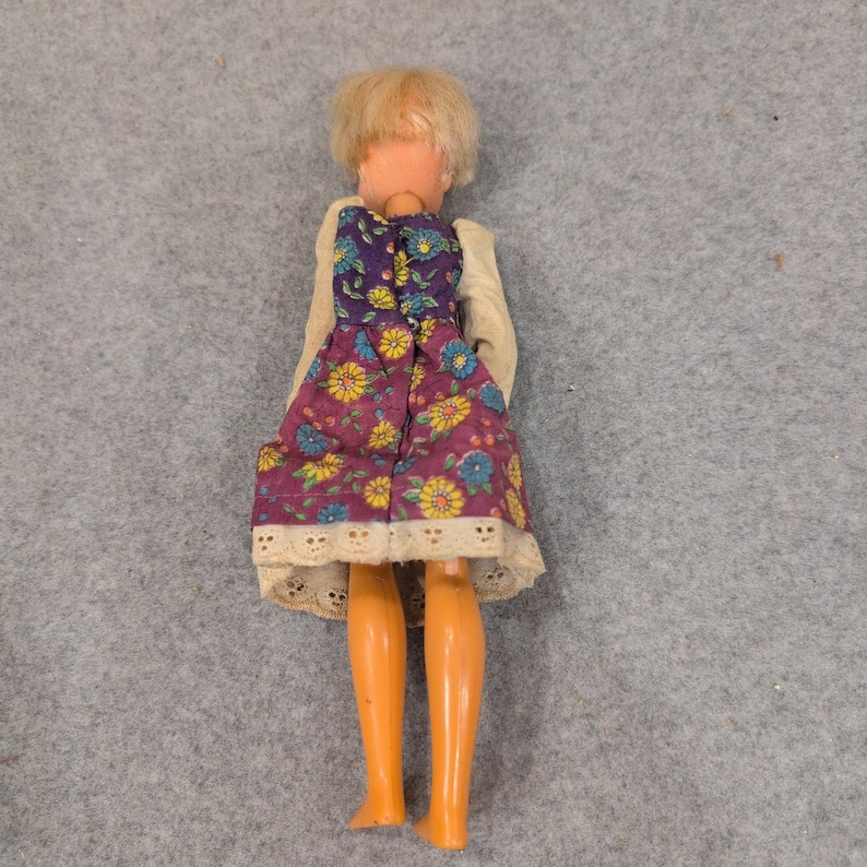 Vintage Miniature Blonde Doll Blue Eyes Floral Lace Dress Dollhouse Figure image 2