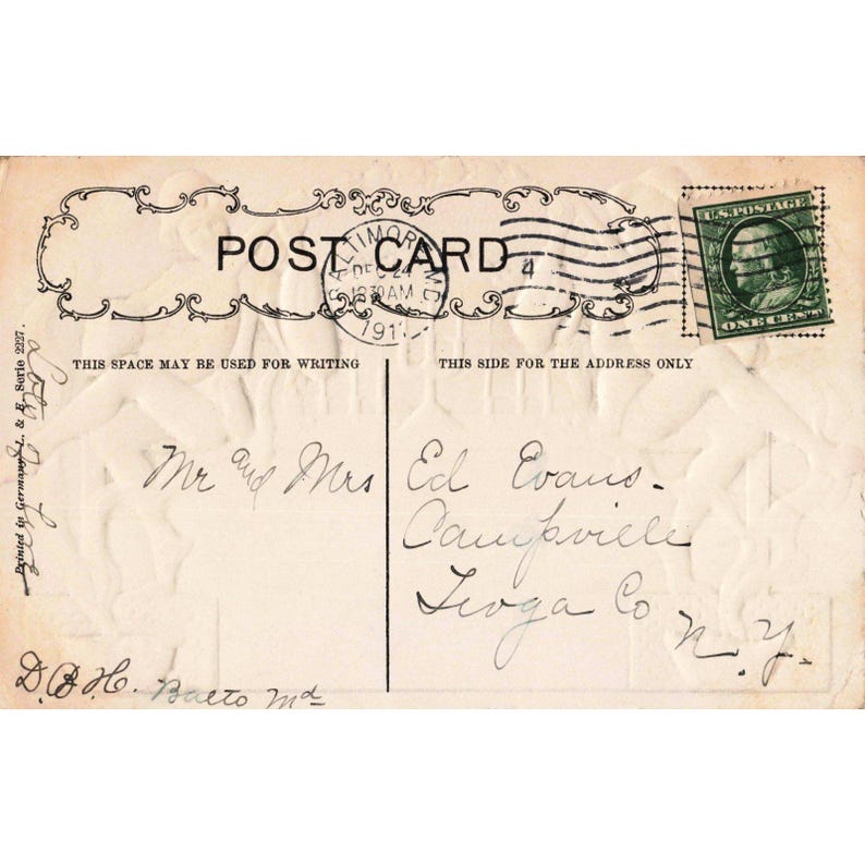 Antique 1911 Christmas Postcard L&E Serie 2227 Musicians Lute Embossed Germany image 2