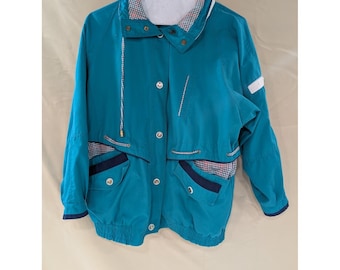 CURRENT SEEN Women's Vintage Windbreaker Jacket M Blue Snap Front Plaid Lining