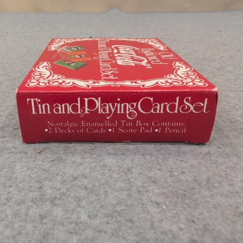 Old Fashioned Coca-Cola Tin and Playing Card Set 2 Decks Score Pad Pencil Red image 2
