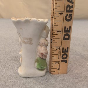 Vintage Ceramic Bud Vase Girl with Birds Made in Japan White Green Yellow image 2