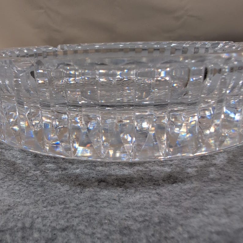 Vintage Crystal Glass Ashtray Clear Round Cut Diamond Pattern Tobacciana image 4