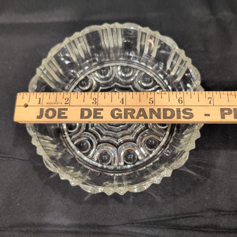 Vintage Clear Pressed Glass Ribbed Bowl Geometric Sunburst Base Candy Dish image 6