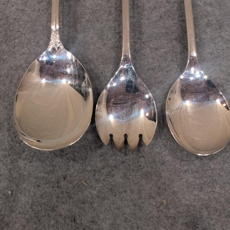 Wm Rogers Silver Plated Serving Spoon & Sheffield England Salad Set 3pc Lot image 2