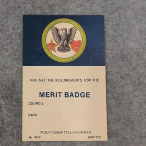 Boy Scout Merit Badge Certificate - Blank, Unused No. 3414 Vintage, 1970's BSA image 1