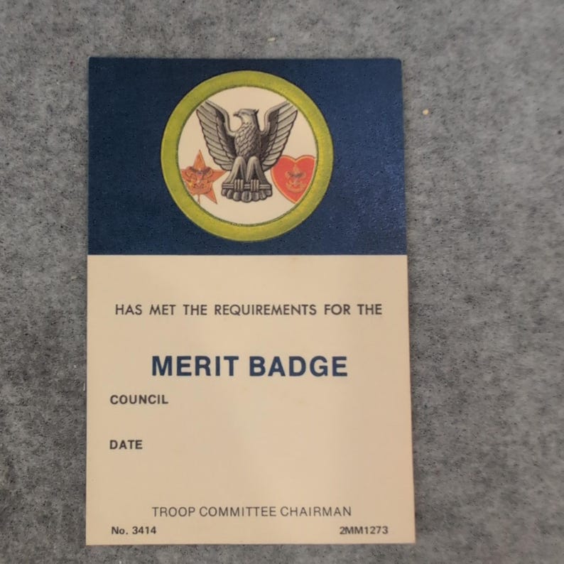 Boy Scout Merit Badge Certificate - Blank, Unused No. 3414 Vintage, 1970's BSA image 1