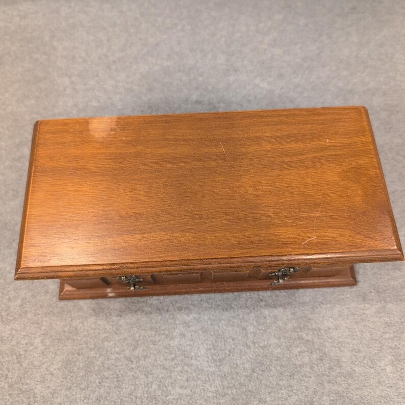 Vintage Wood Jewelry Box Organizer Two Drawer Ring Holder Ornate Pulls 10" Wide image 8
