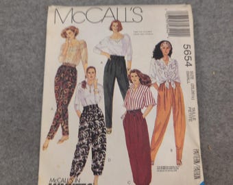 McCalls 5654 Misses Pull On Pants Sewing Pattern Size Small High Waist 90s VG