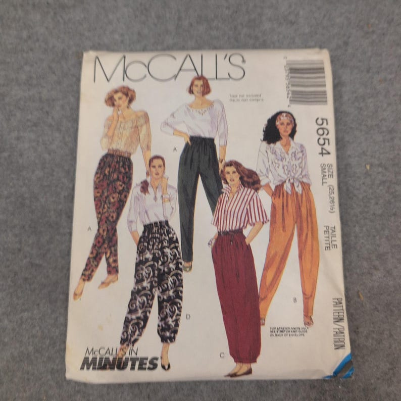 McCalls 5654 Misses Pull On Pants Sewing Pattern Size Small High Waist 90s VG image 1