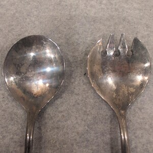 Vintage Silver Plated Salad Serving Set Spoon and Fork Two Piece Tarnish Finish image 2