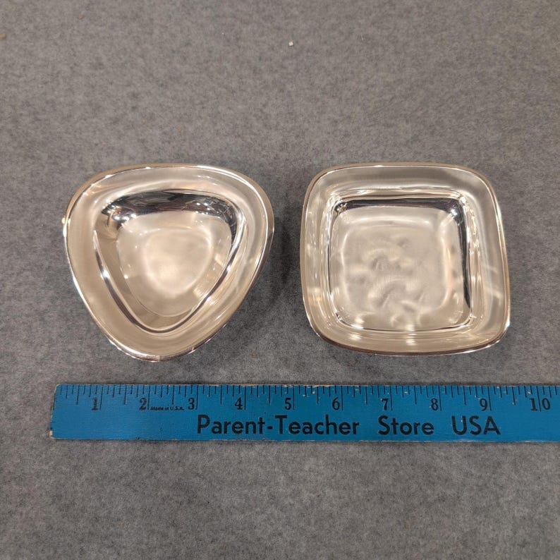 WMF Ikora Silverplate Dishes Set of 2 MCM Germany Square Triangle EP Brass image 2