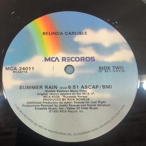 Belinda Carlisle Summer Rain Extended Version 12 Inch Vinyl Single 1990 MCA-2401 image 7