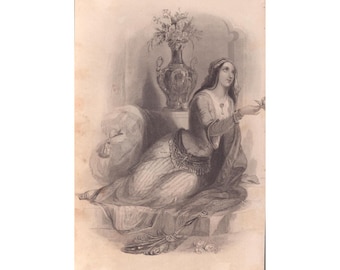 Antieke staalgravure 'De slaaf van de Pacha' uit Grahams Magazine van W. Perring Art.