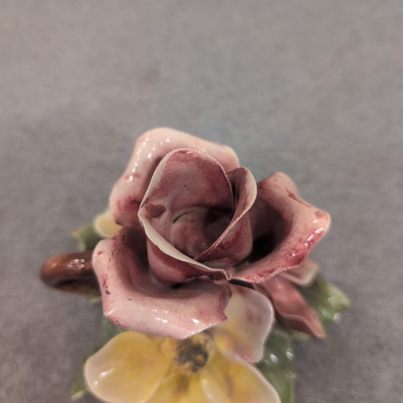 Himark Italy Ceramic Floral Figurine Rose Candle Holder Hand Painted Vintage image 8