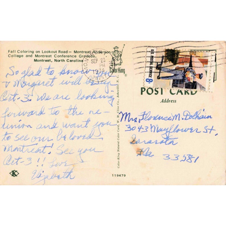 Vtg Montreat North Carolina Postcard Fall Coloring Lookout Road 1974 Postmark image 2