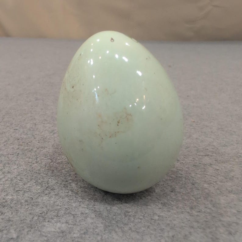 Vintage Floral Ceramic Decorative Egg Pale Green Rose Pattern Ornament image 2