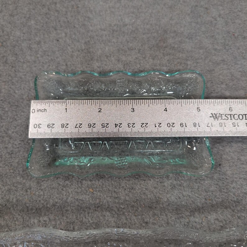 Tiara Indiana Glass Last Supper Bread Tray and Trinket Dish Set Clear Green image 6